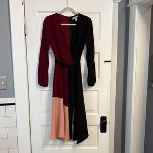 Hutch (Anthropologie) Burgundy and Black Long Sleeve Wrap Dress